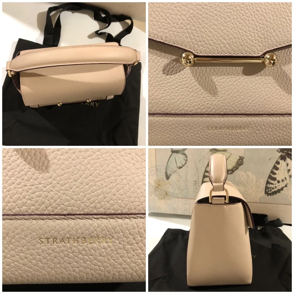 Strathberry Calf Leather Mosaic Top Handle Crossbody Bag in Oat Gold Hadware NWT - Picture 4 of 16